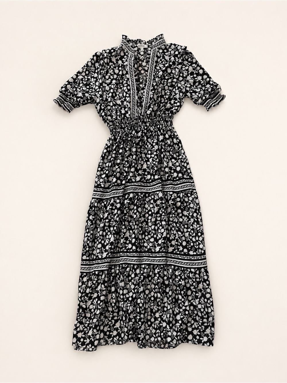 Max Studio Floral L Maxi Dress Black Prairie Cottage Fairy Whimsigoth S/S Empire - Picture 4 of 12